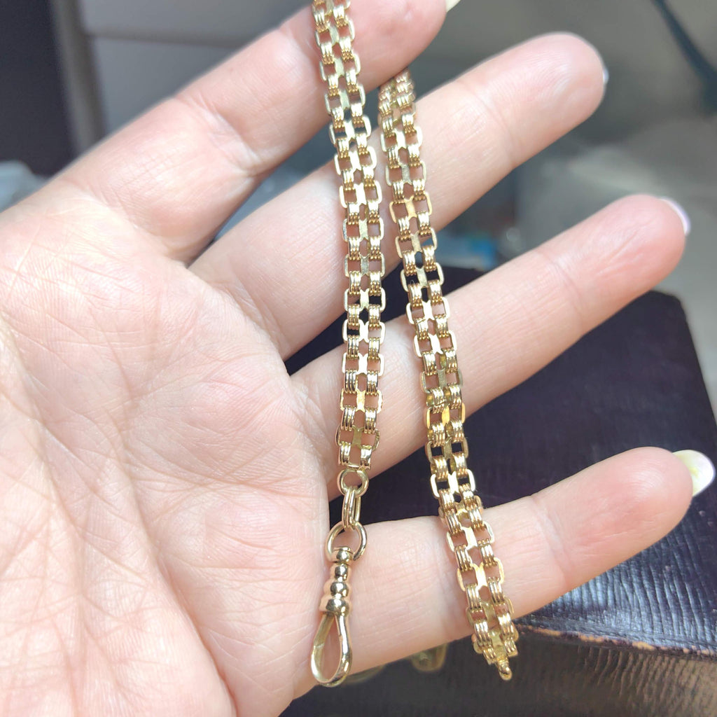 1890s Hallmarked 14k Gold Double Chain Bracelet: Antique Unisex Jewelry