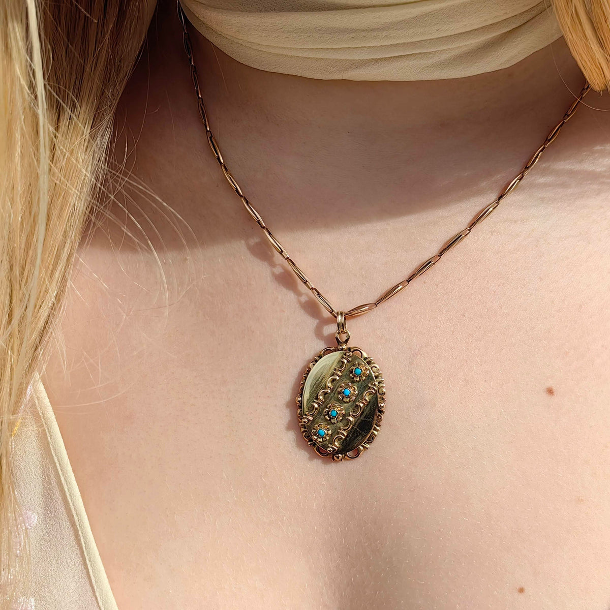 Victorian Antique Vintage Turquoise Solid Hallmarked 14k Gold Pendant 8.2gr