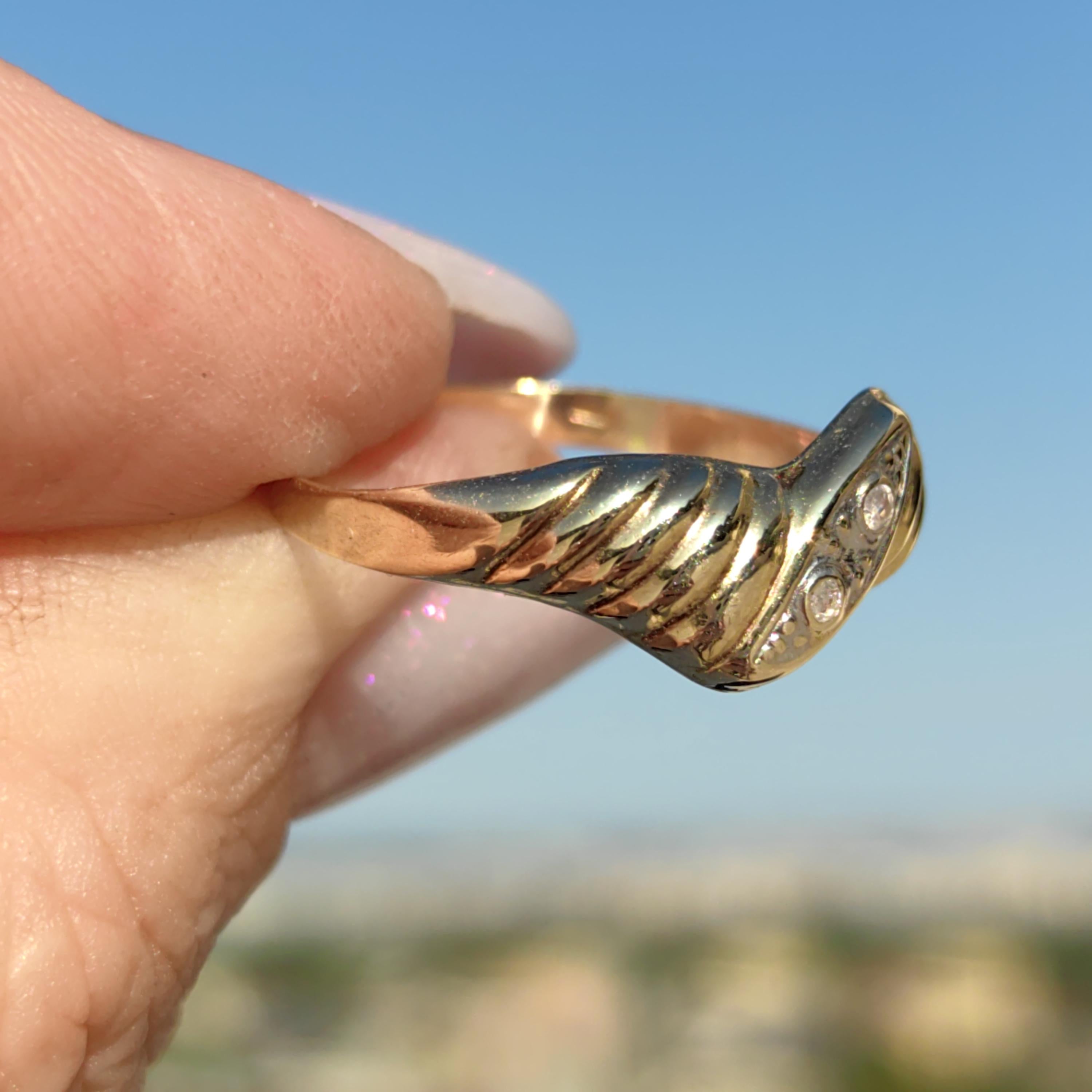 Vintage Diamond Two-Tone Gold Engagement Ring: 14k Hallmarked Band, 1980s Elegant Style