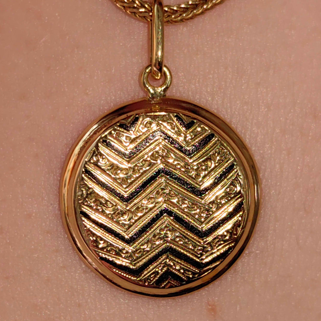Antique Art Deco 14k Gold Pendant: Black Enamel Geometric Design