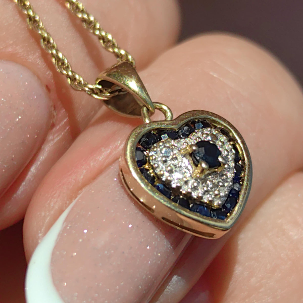 Sapphire Diamond 14k Yellow Gold Heart Pendant - Vintage Charm