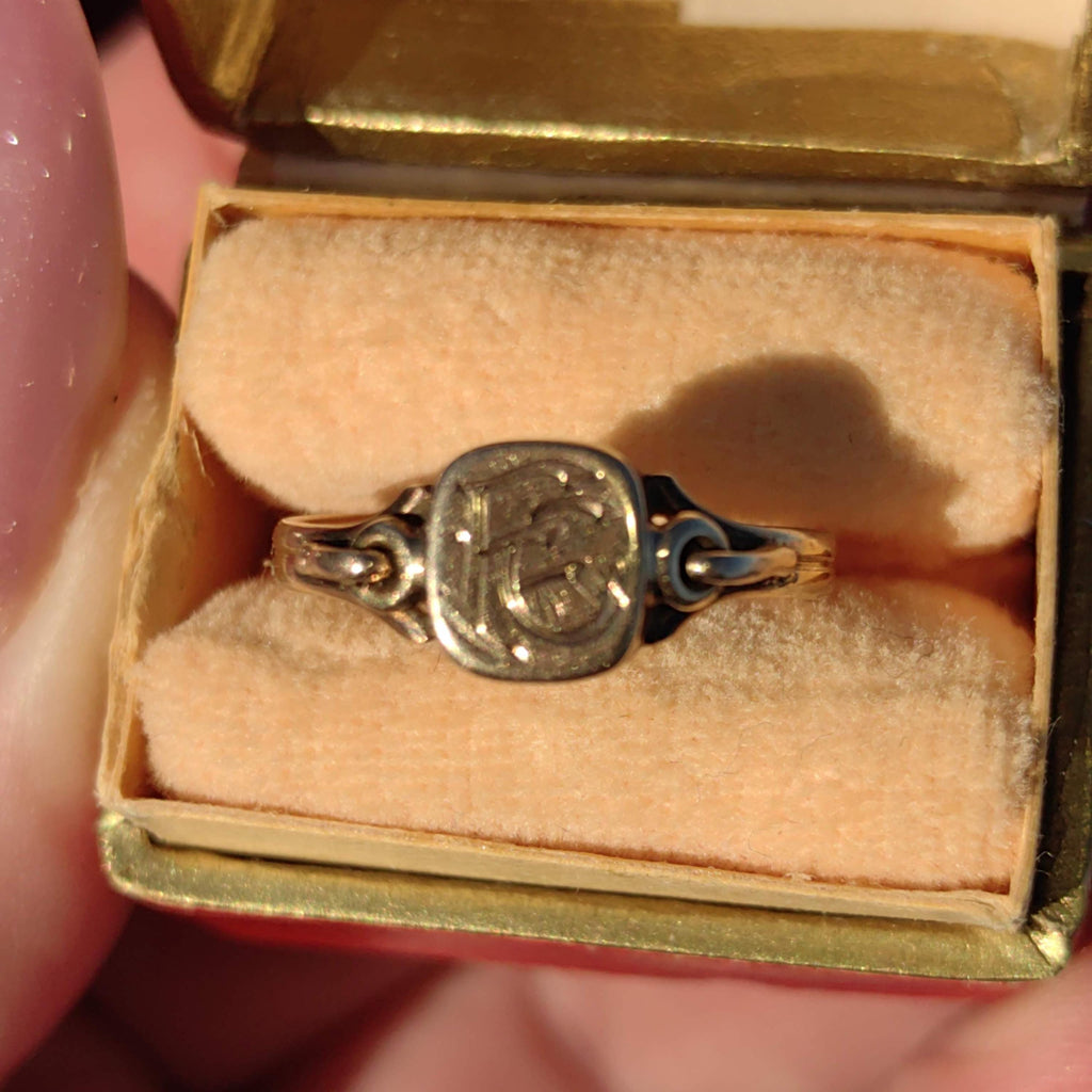 Solid Yellow Gold Antique F E Initials Letter Name Family Signet Ring Elegant Vintage Gift Present