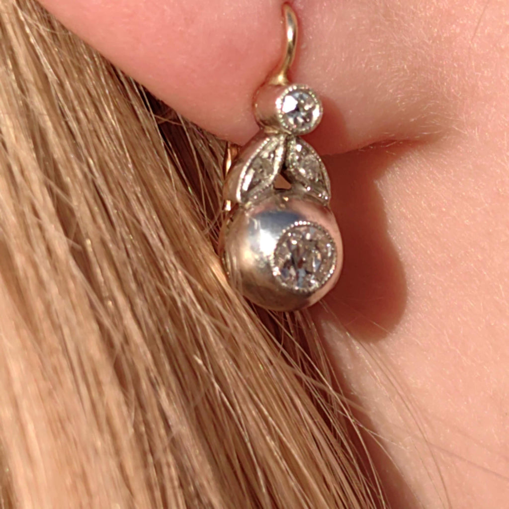 Art Nouveau 1900s Diamond "Buds" Dangle Earrings Antique 14k Yellow Rose Gold Floral Jewelry Gift Present