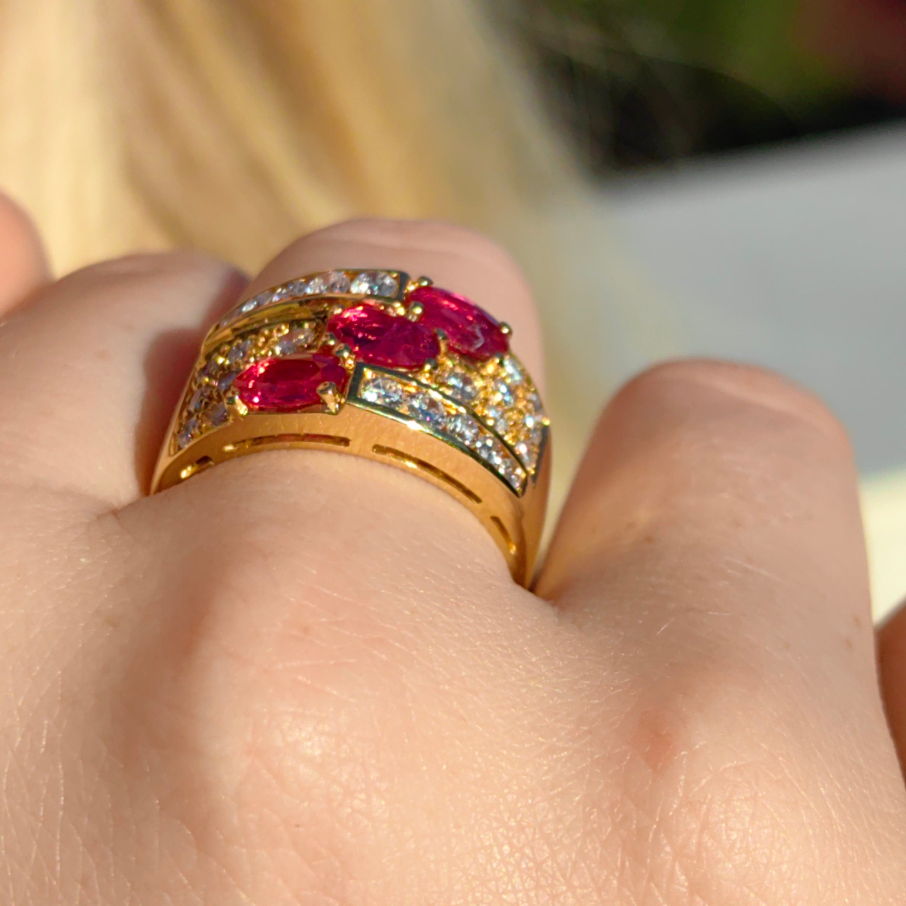 Vintage Ruby and Diamond 19k Gold Unisex Statement Ring