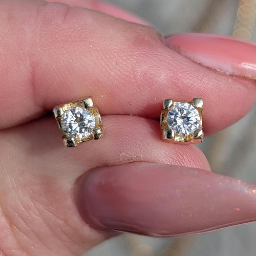 0.50ctw Studs Vintage 14k Solid yellow Gold Natural Diamond  Earrings Brilliant Cut  F VS-SI Solitaire Push Back 1980s Gift Gold Poussettes