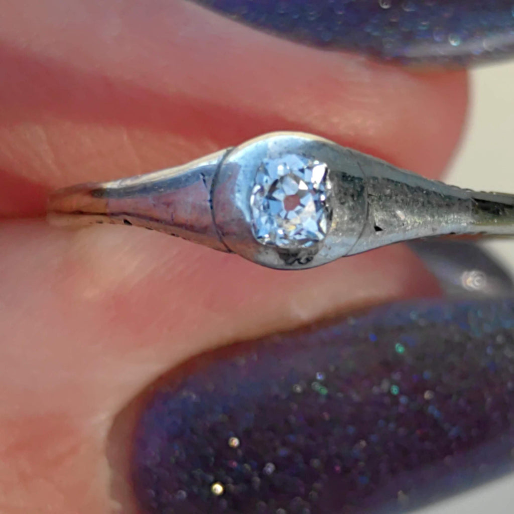 Antique Solitaire Diamond Ring 14k Gold Art Nouveau 1900s Engagement Wedding Vintage Elegant Dainty Ring Gift for Her Present Silver Setting