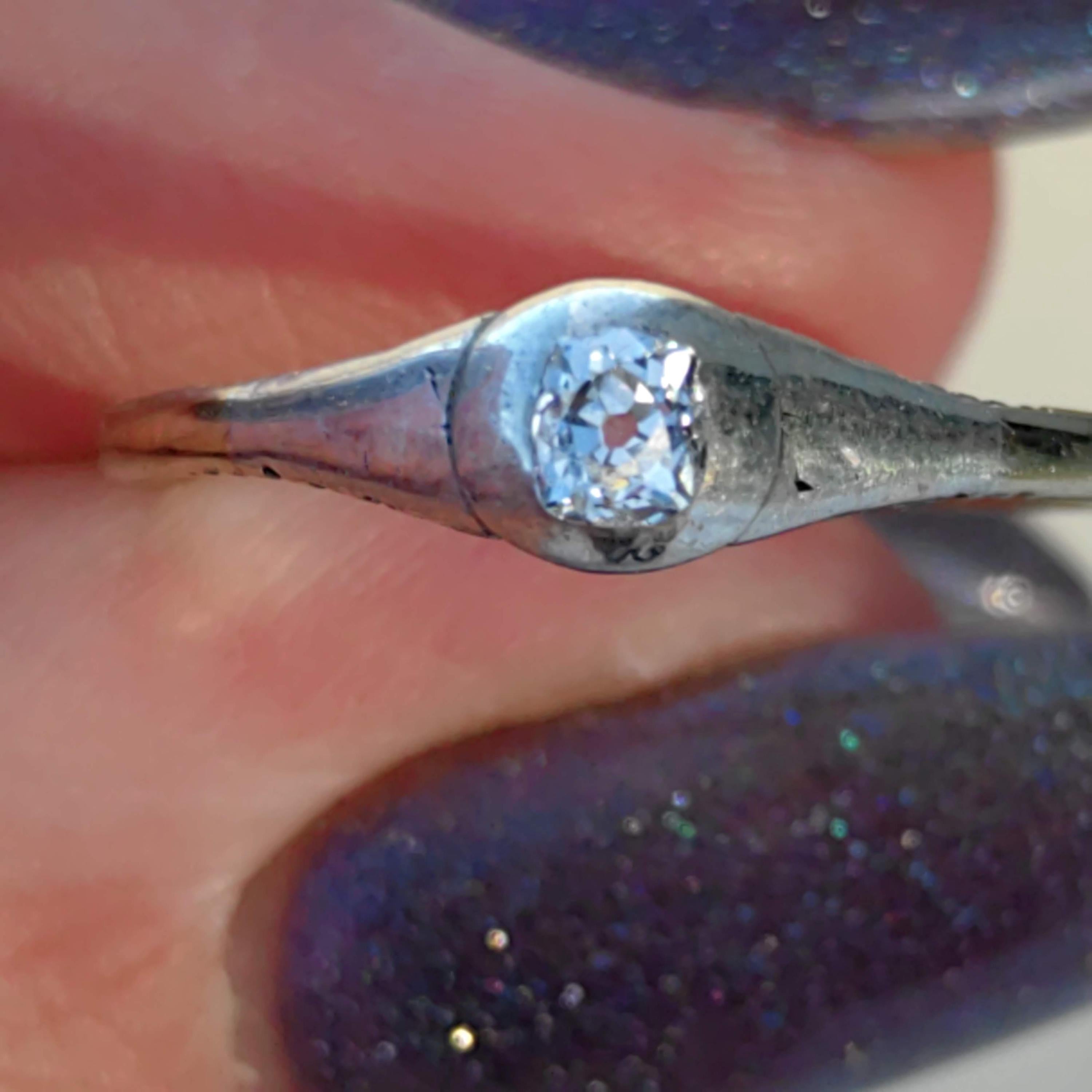 Antique Solitaire Diamond Ring 14k Gold Art Nouveau 1900s Engagement Wedding Vintage Elegant Dainty Ring Gift for Her Present Silver Setting