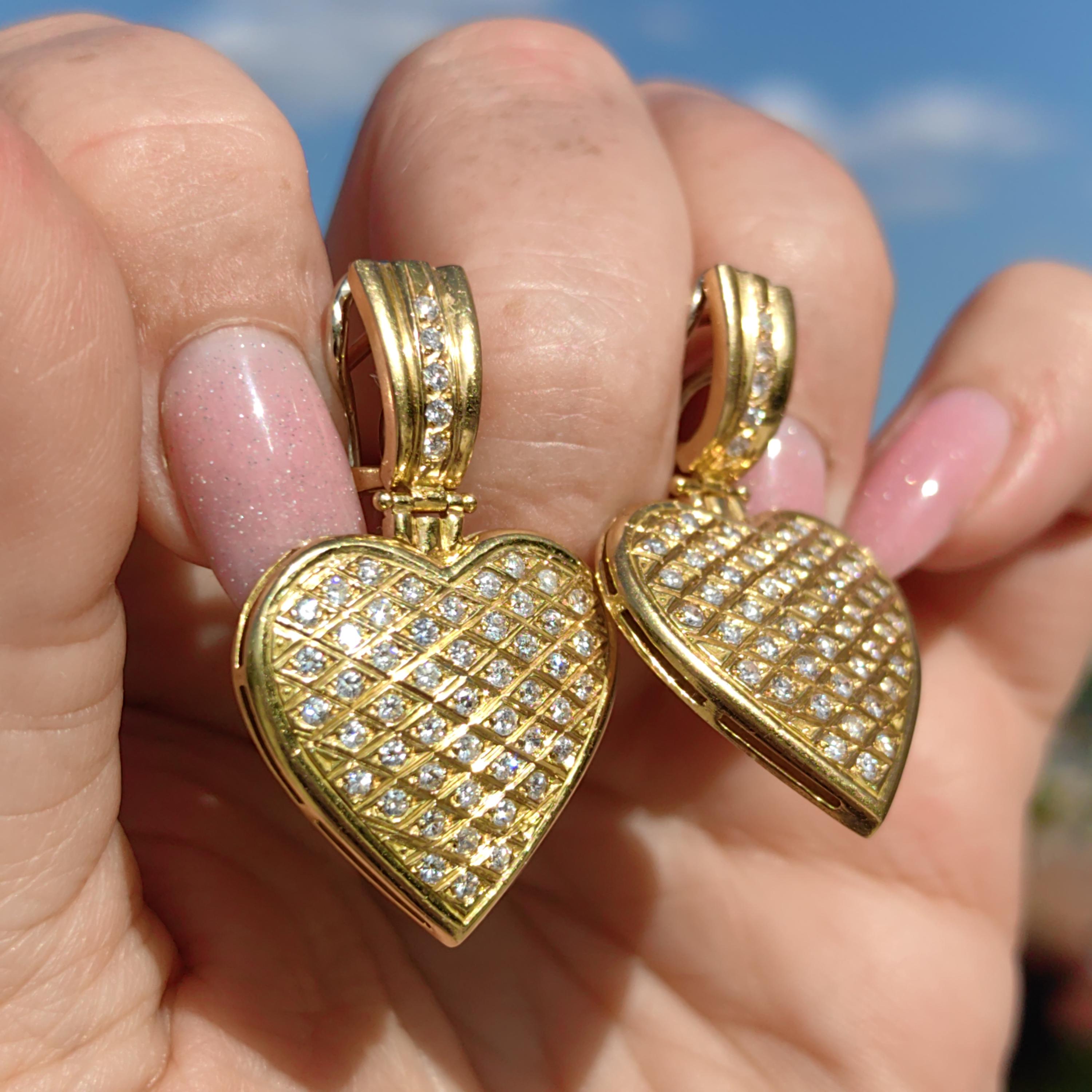 Antique Diamond Heart Earrings: 18k Yellow Gold Dangle Earrings