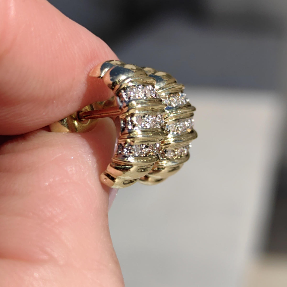 Vintage 14k Yellow Gold Diamond Half Hoop Earrings – Geometric Cluster Fine Jewelry