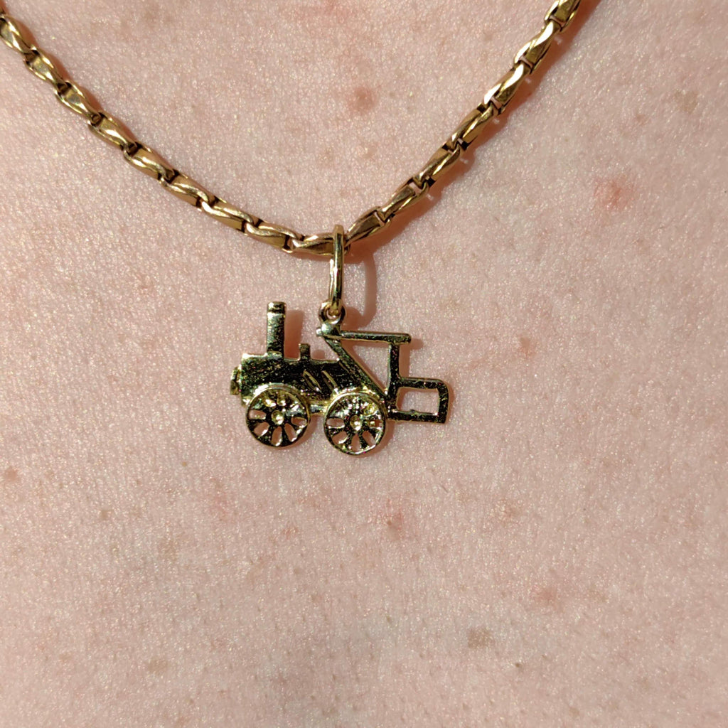 Vintage 18k Solid Yellow Gold Train Pendant: Antique Railway Charm
