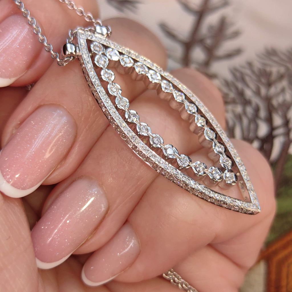 1.5ct Diamond 14K White Gold Necklace: Vintage Pavé Pendant