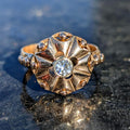 1920s Art Deco Diamond Ring 14k Yellow Gold, Old European Cut Diamond Statement Ring, Antique Floral Ring US 8.75