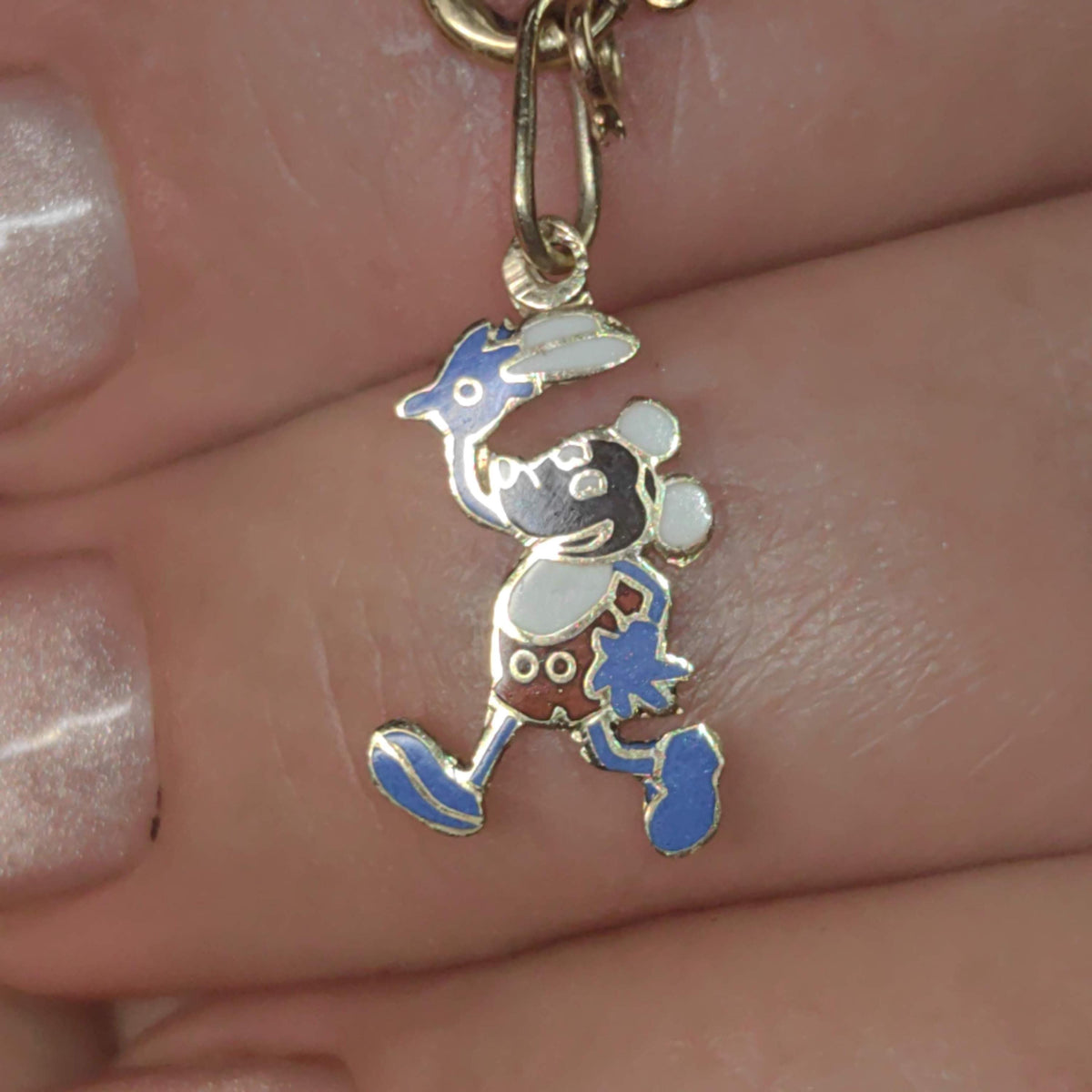 Disney Mickey Mouse Vintage Solid 14K Yellow Hallmarked Gold Enamel Cartoon Character Pendant Vintage Charm Gift for her girl son daughter