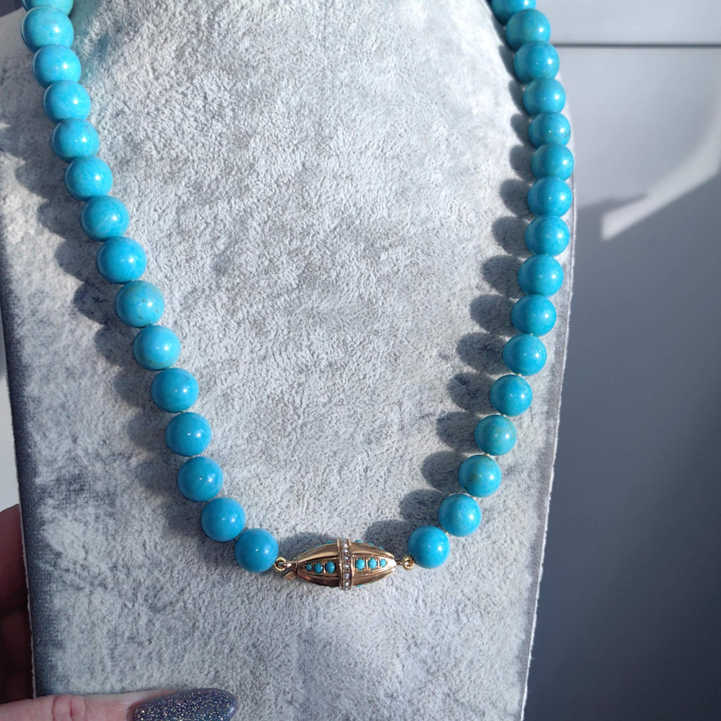 Art Deco 1920s Solid 18k Yellow Gold Natural Turquoise Large Statement Necklace Antique Elegant Gift for Her Present