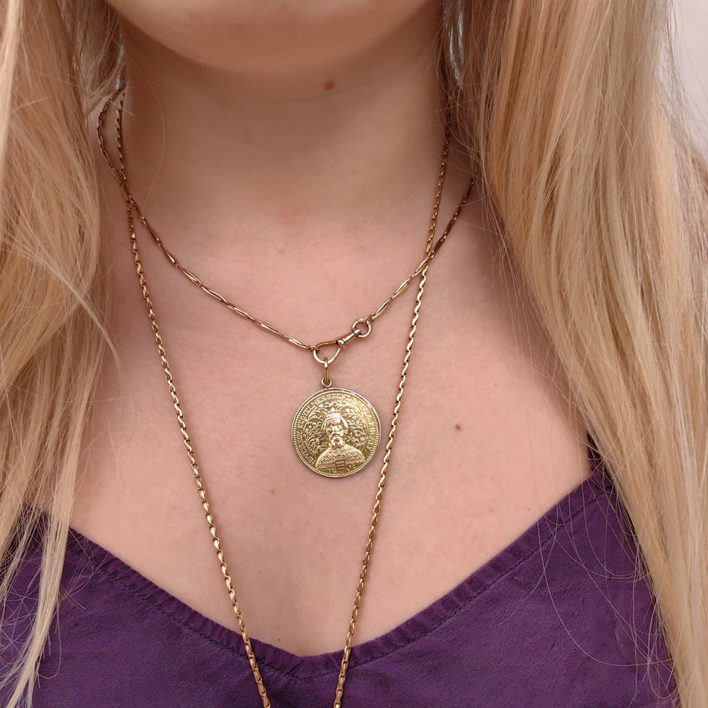 Saint George & Ladislaus 14K Gold Medal Pendant - Vintage Hungarian Coin