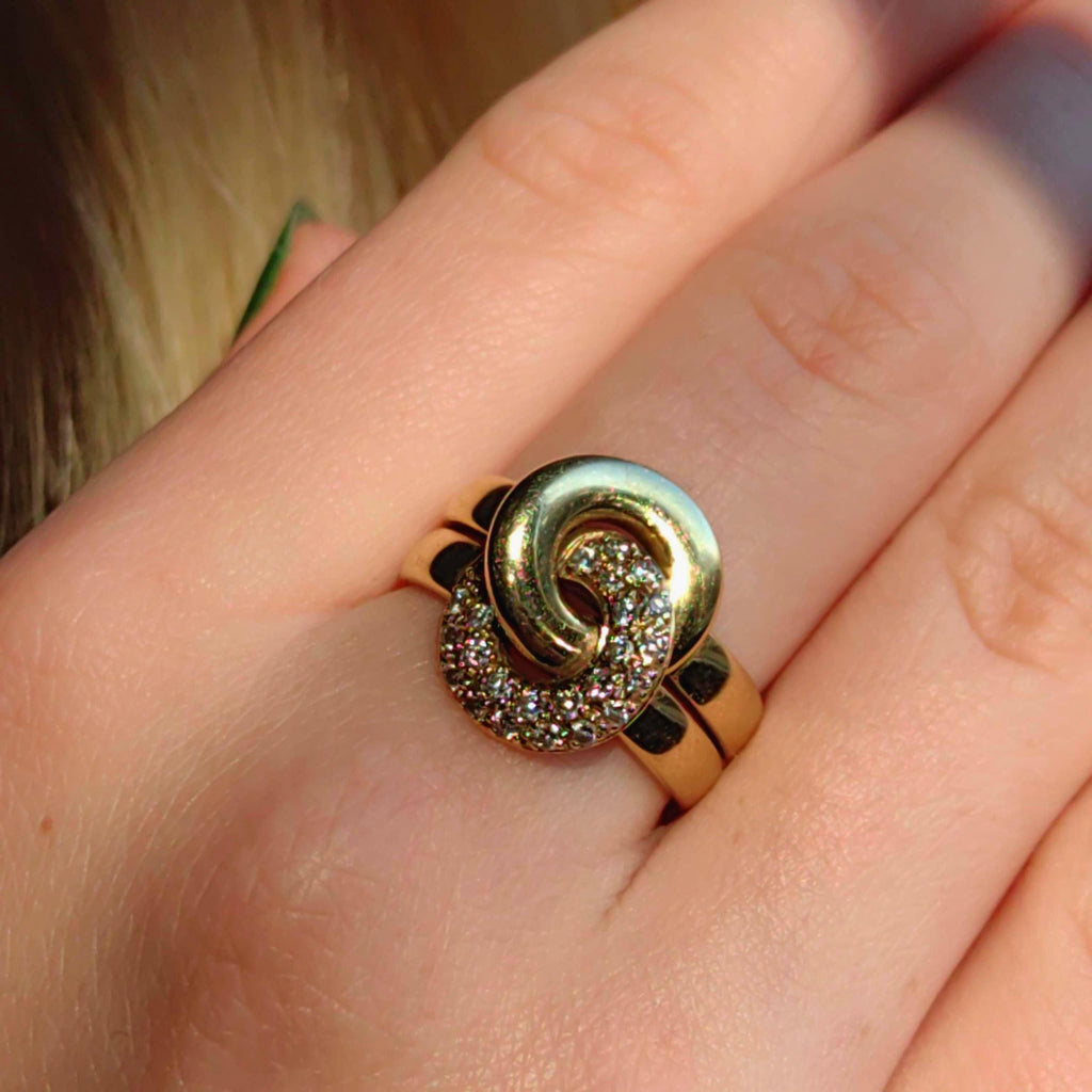 Diamond Knot Ring: 14K Yellow Gold Pavé Engagement Ring, Size 8