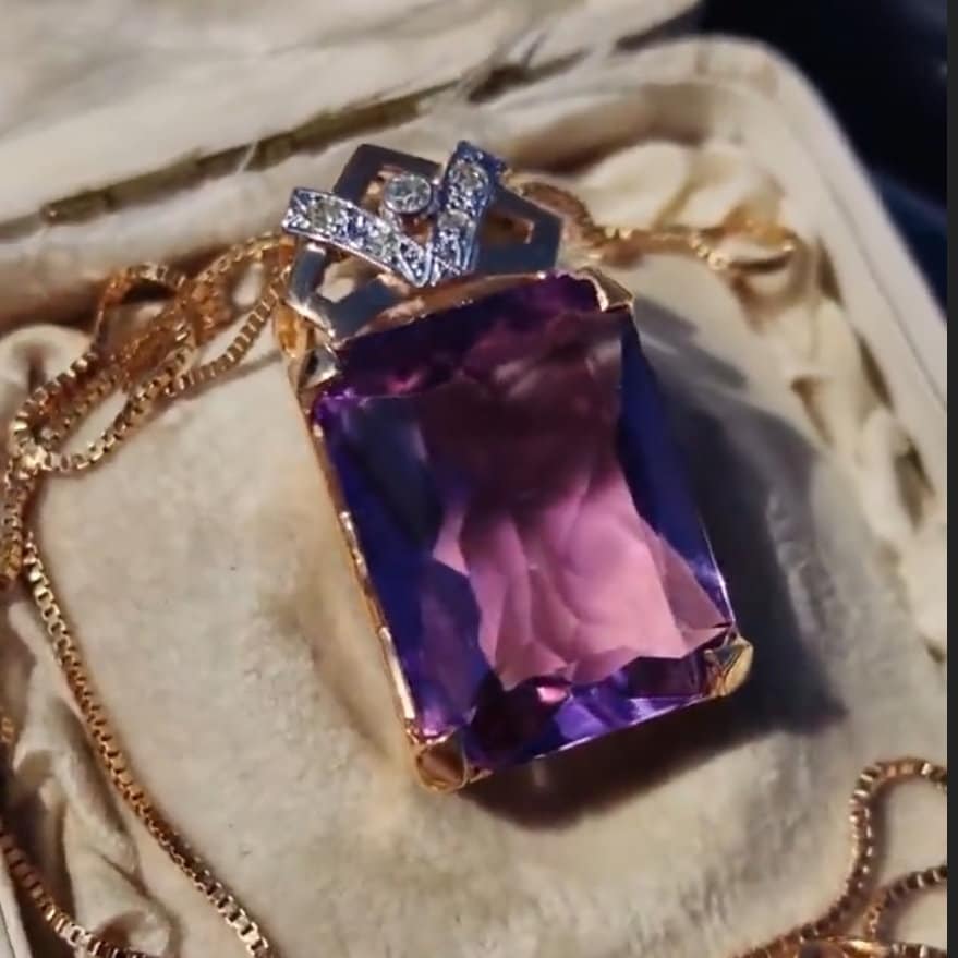 Art Deco Antique Vintage Amethyst and Diamond Gold Statement Pendant