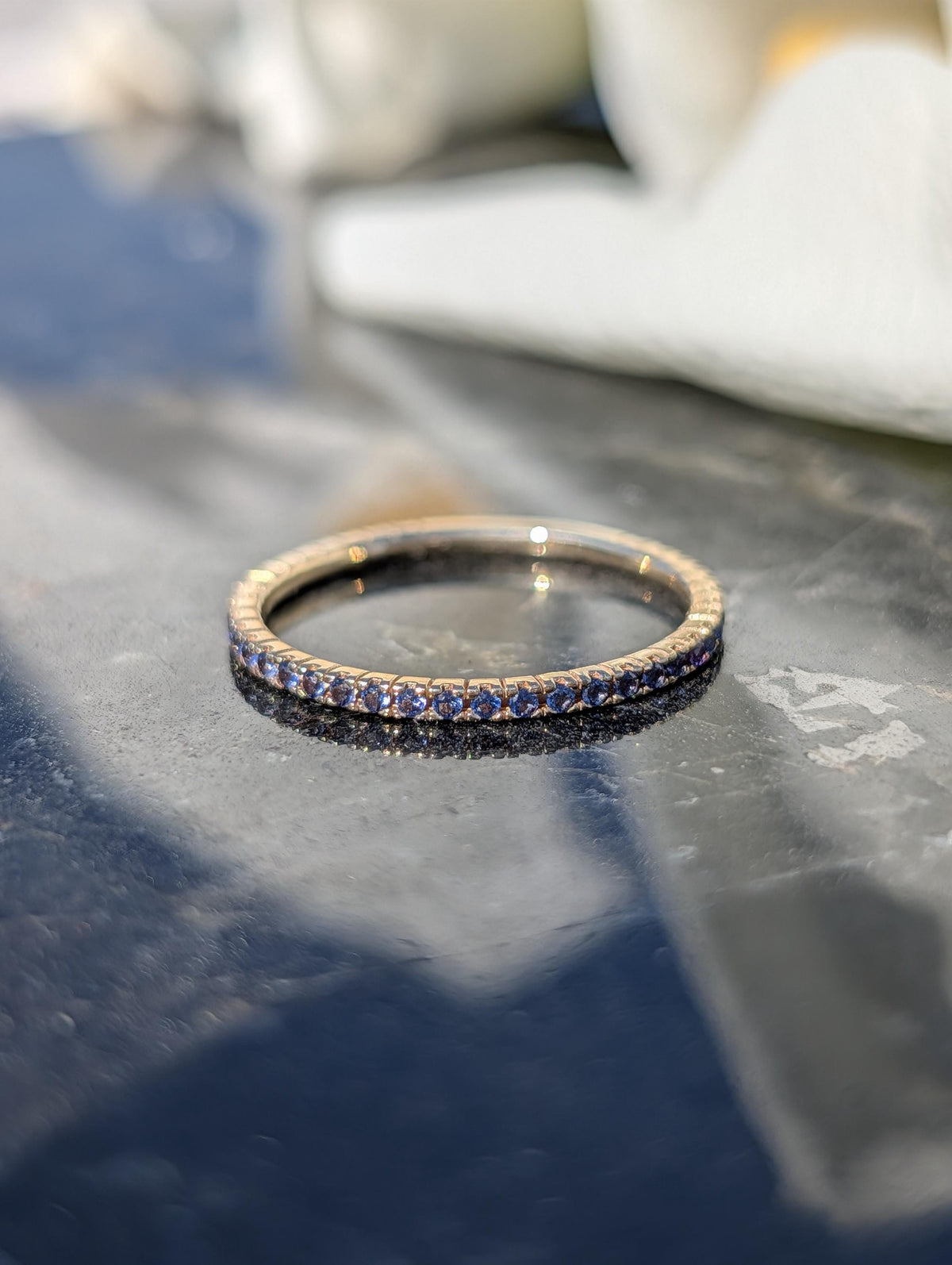 Vintage Natural Periwinkle Blue Sapphire Solid 14k 585 Hallmarked Yellow Gold Dainty Stackable Band Ring Gift for Her Present