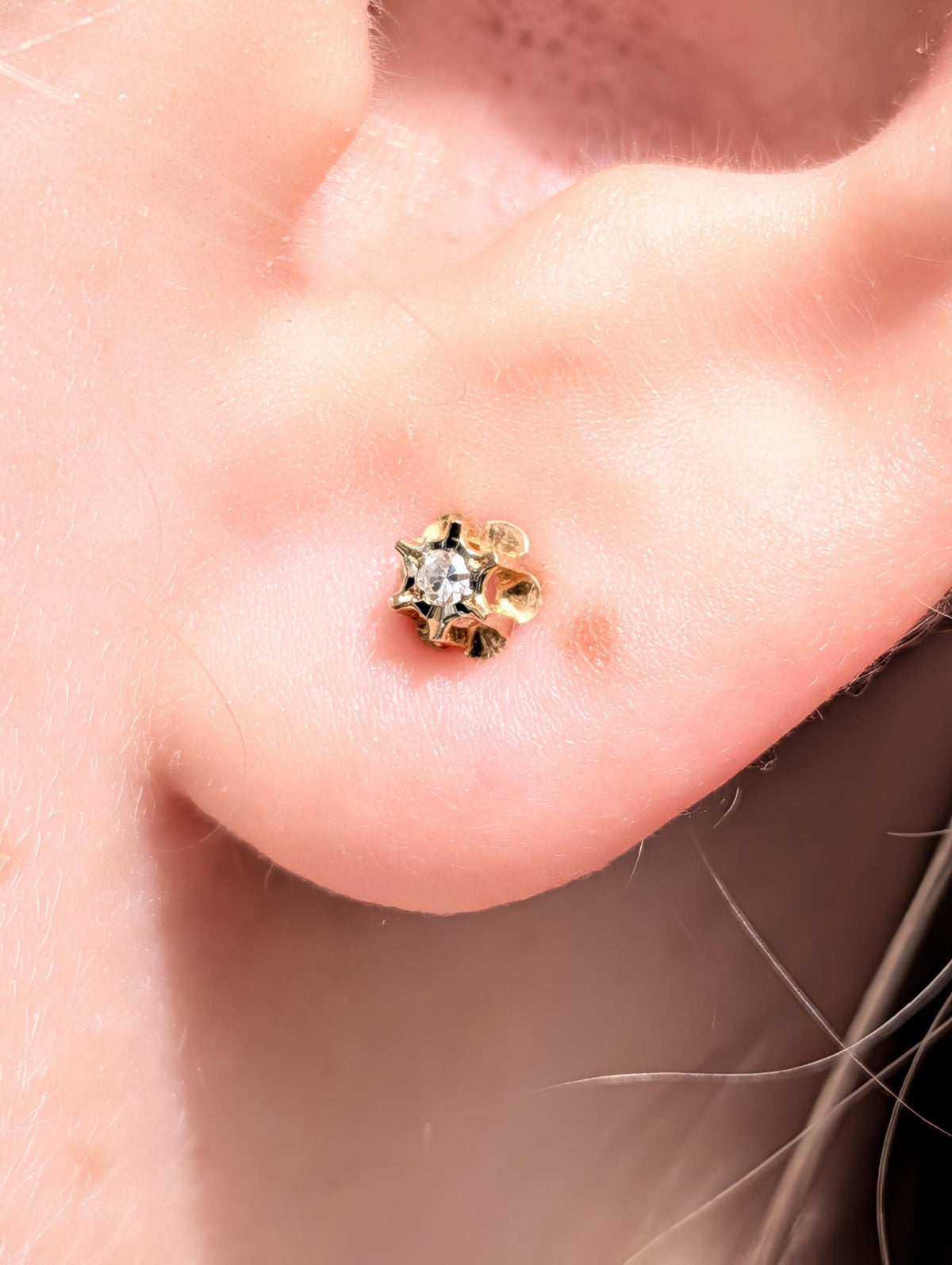 Vintage 14k Gold Diamond Stud Earrings, Dainty Single Cut Diamond Push Back Earrings, 4mm Elegant Gift for Her