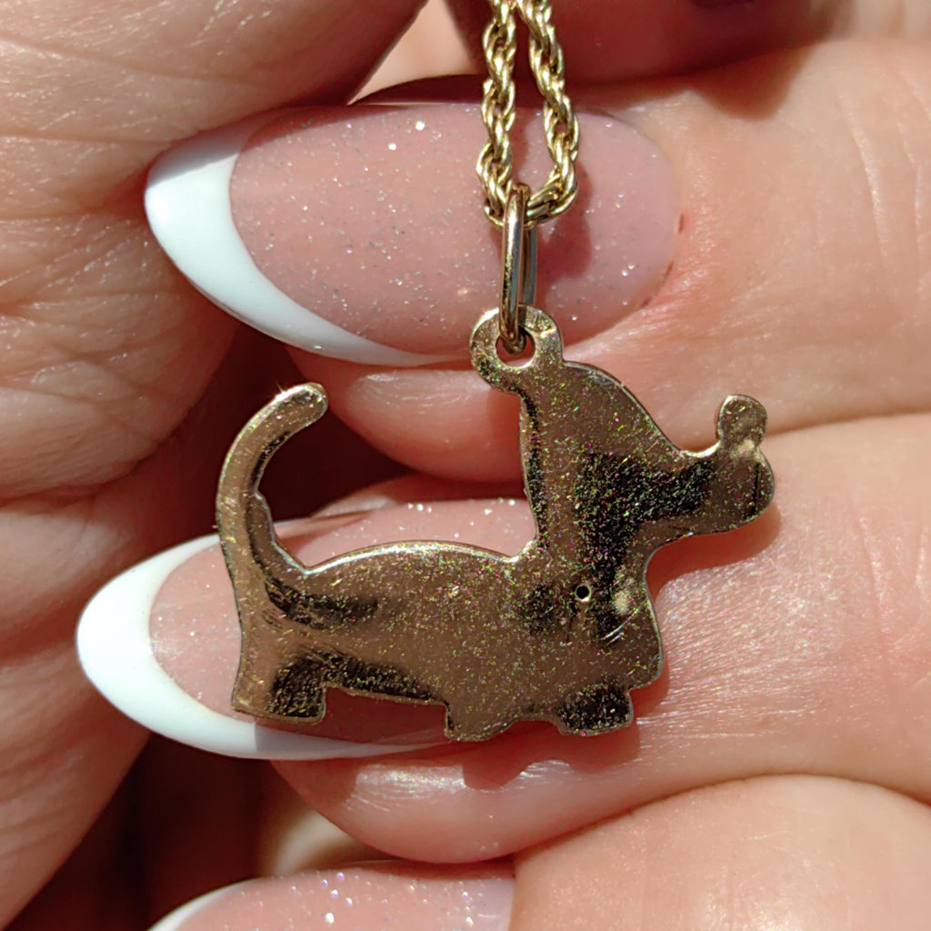 Vintage 14k Solid Yellow Gold Dachshund Dainty Elegant Pendant Hand Painted Fire Enamel Dog Bracelet Charm 1960s Style Necklace Pendant Gift