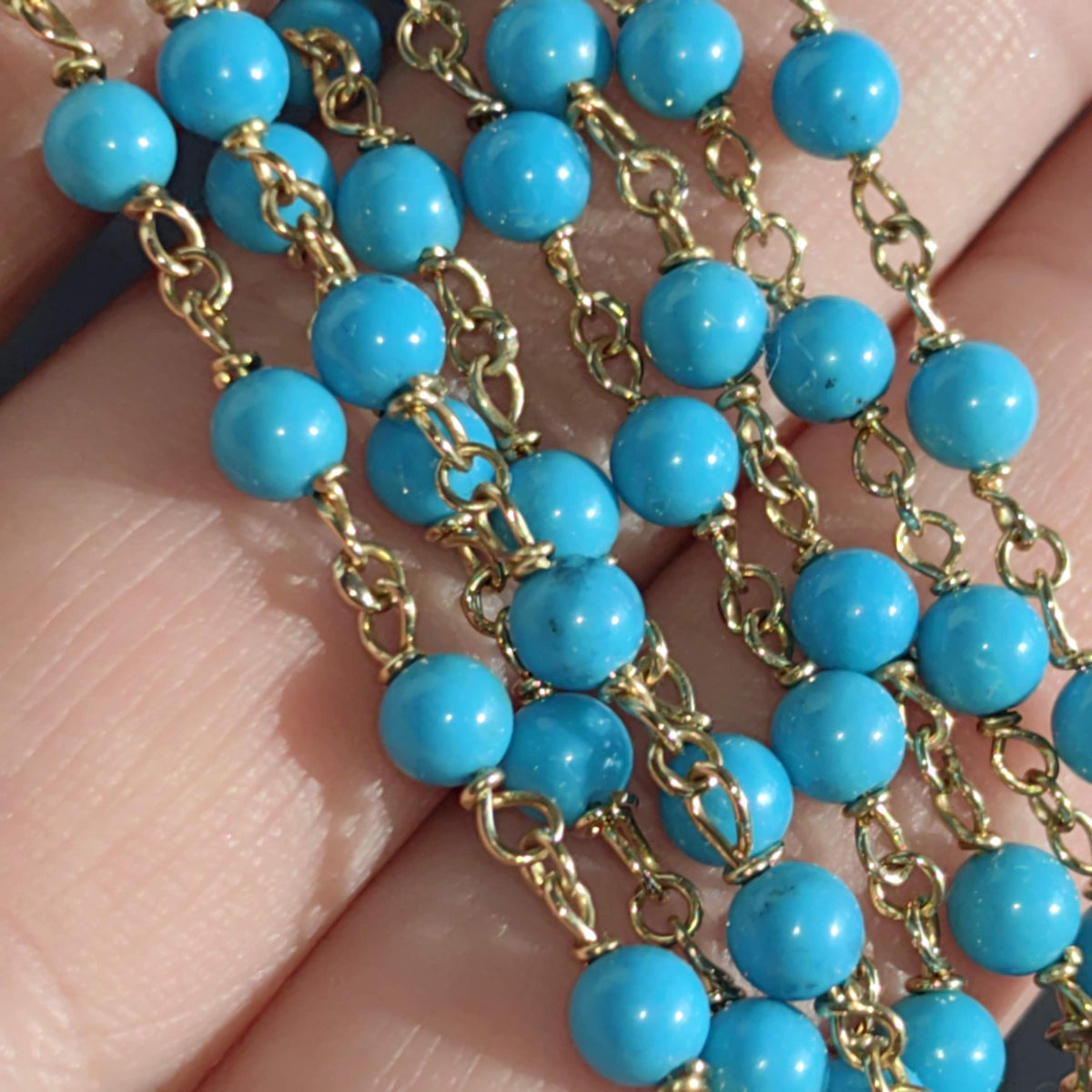 18k Yellow Gold Turquoise Statement Necklace – Mid Century Antique Filigree Collar