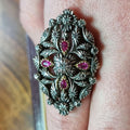 Floral Art Deco Diamond and Ruby gold ring