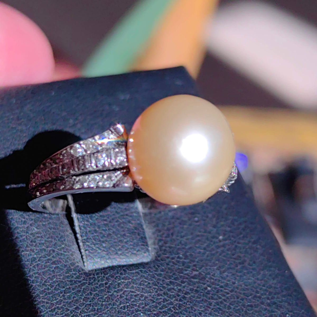 Vintage 1940s Platinum Ring: Natural Pearl & Diamond Accent
