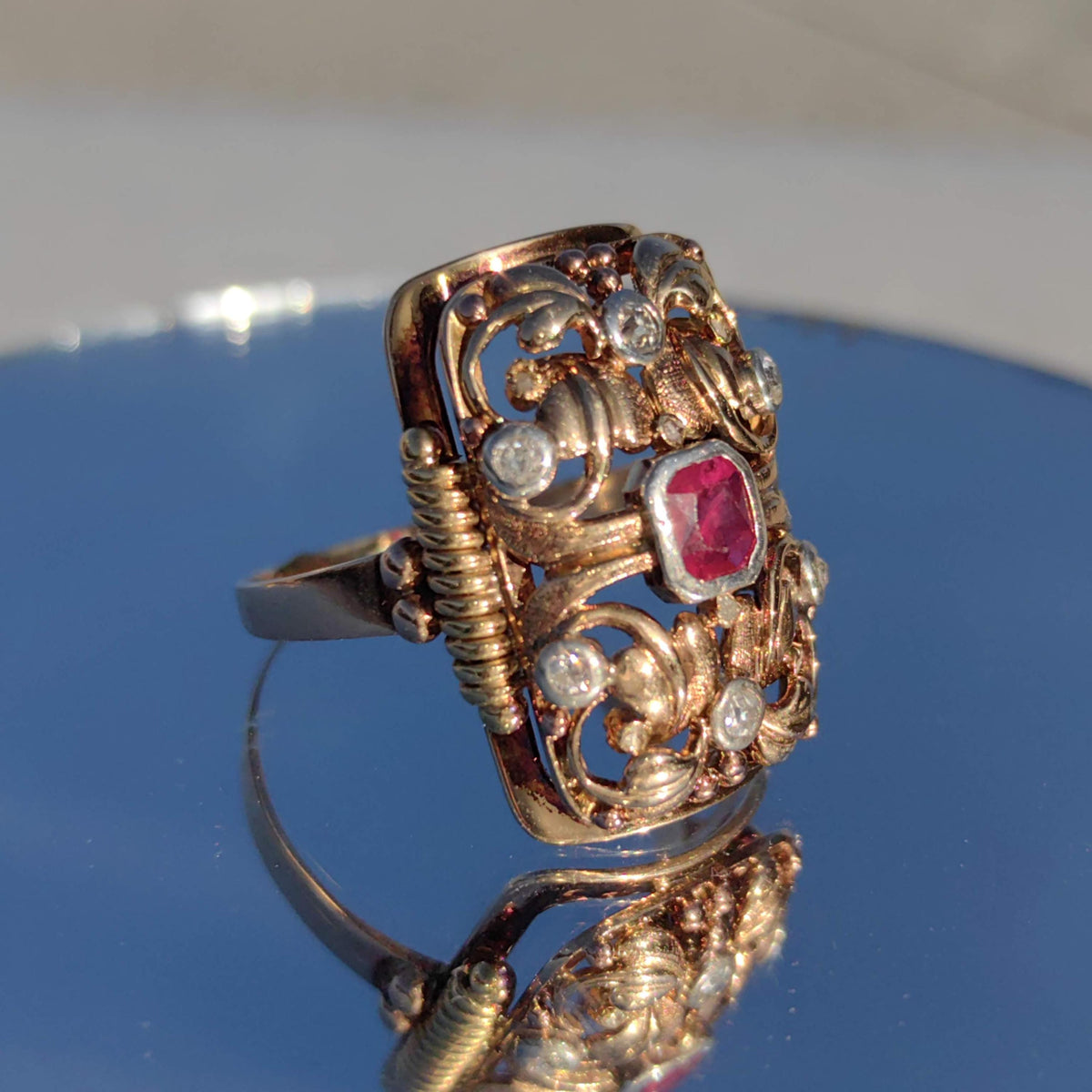 Vintage Art Deco 1920s Natural Red Ruby Diamond Ring Antique 14k Solid Yellow Gold Statement Ring Gift for Her
