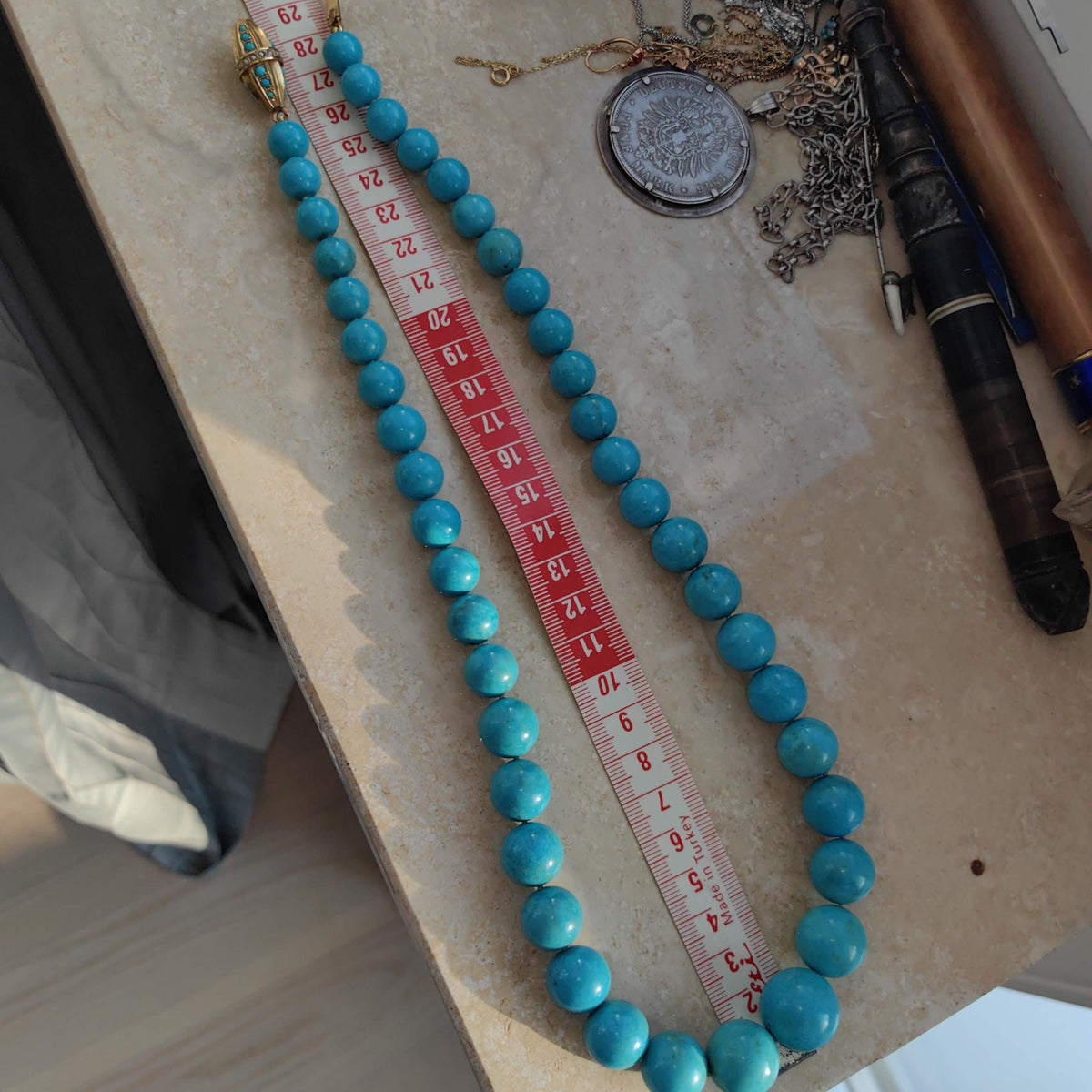 Art Deco 1920s Solid 18k Yellow Gold Natural Turquoise Large Statement Necklace Antique Elegant Gift for Her Present