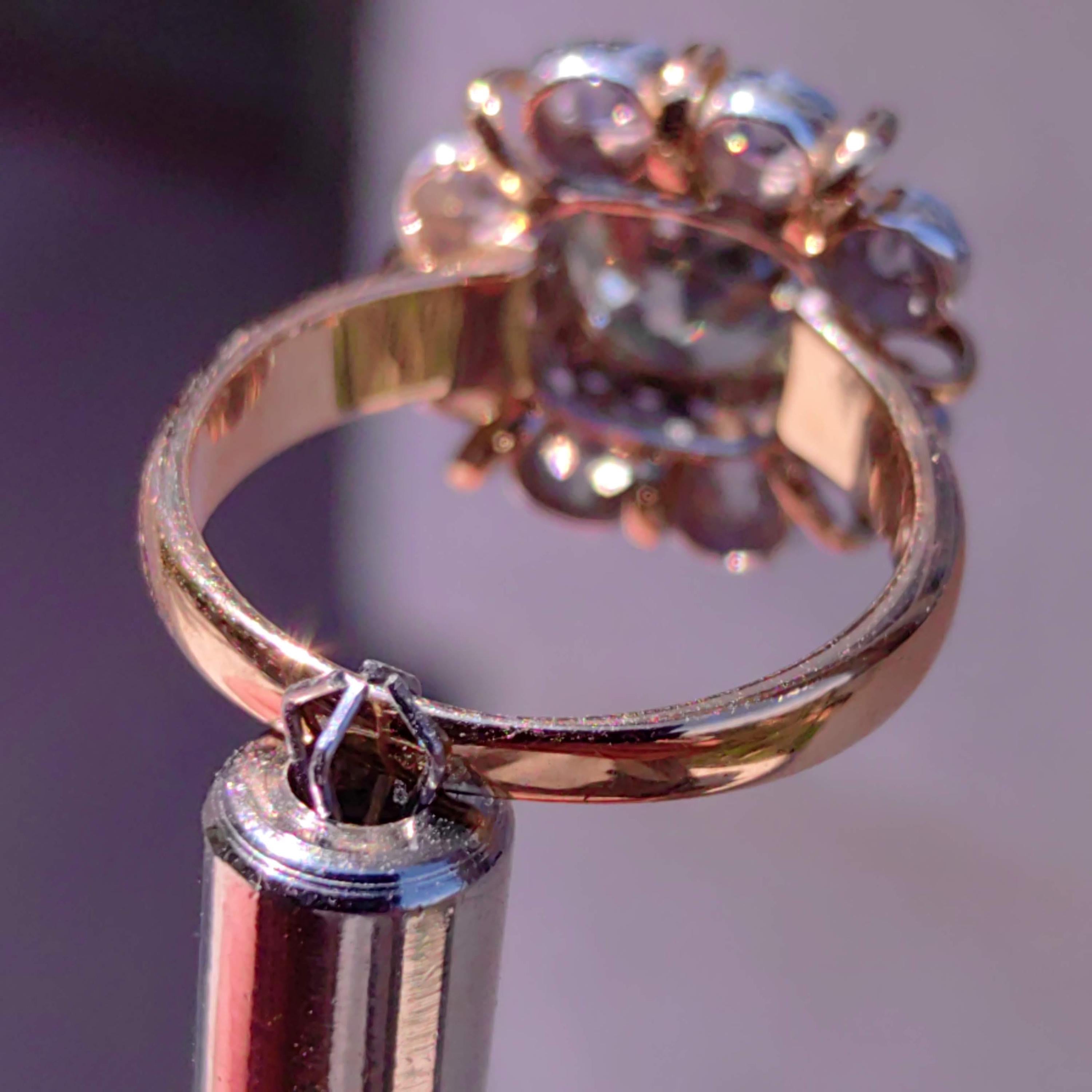Georgian 18k Yellow Gold Diamond Floral Engagement Ring: Antique Statement Ring