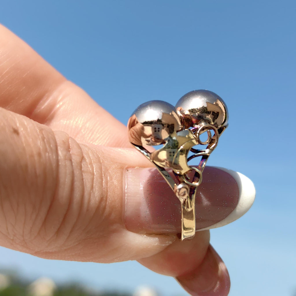 1930s Art Deco Floral Geometric Interesting Ring Handcrafted 14K Solid Yellow & Rose Gold Elegant Statement Ring