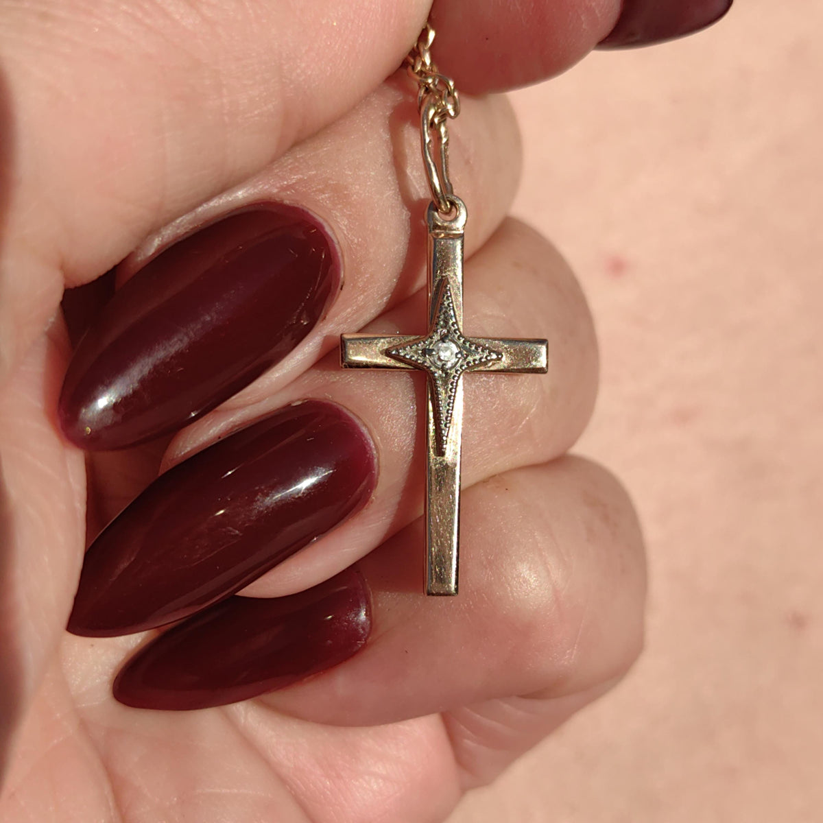 Art Deco 1930s Vintage Solid 14k Yellow Rose and White Gold Diamond Christian Latin Cross Antique Pendant Elegant Gift Present