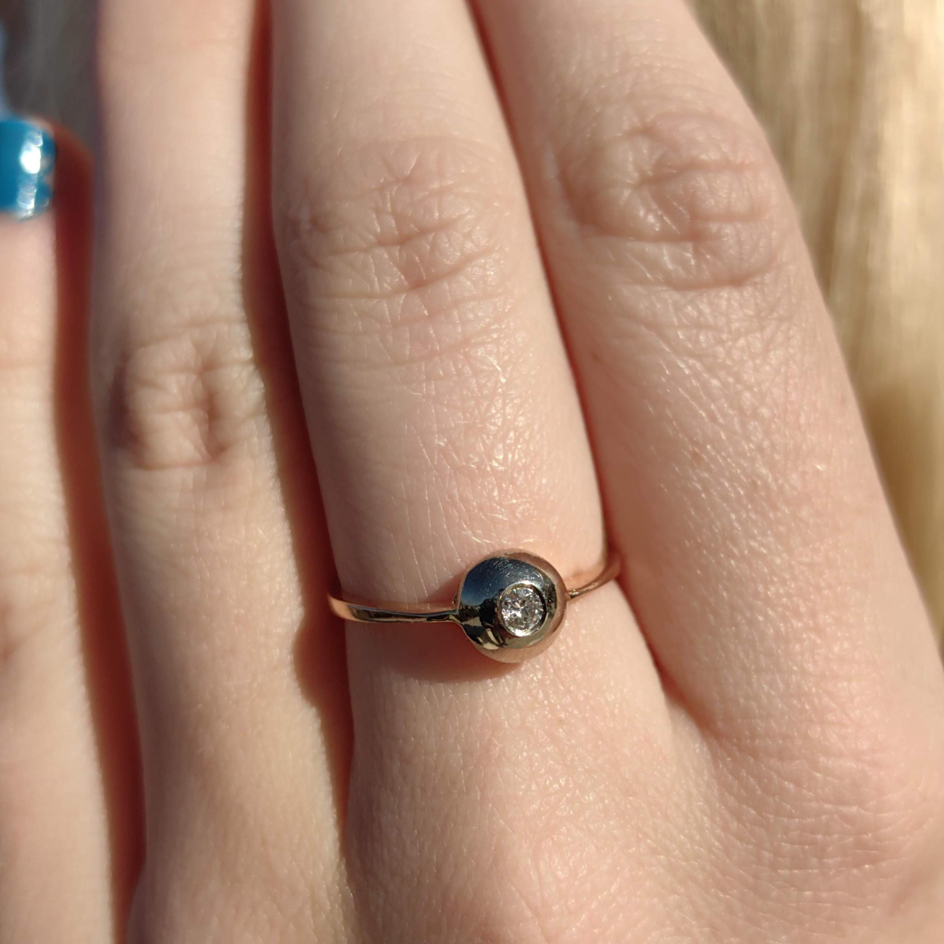 Vintage 14K Gold Diamond Solitaire Ring: Art Nouveau Engagement Ring