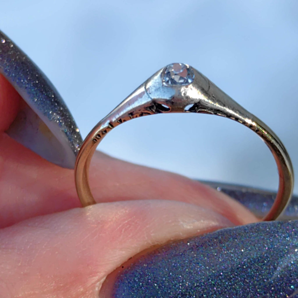 Antique Solitaire Diamond Ring 14k Gold Art Nouveau 1900s Engagement Wedding Vintage Elegant Dainty Ring Gift for Her Present Silver Setting