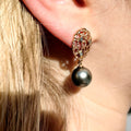 Vintage Tahitian Pearl and Diamond 14k Rose Gold Dangle Earrings