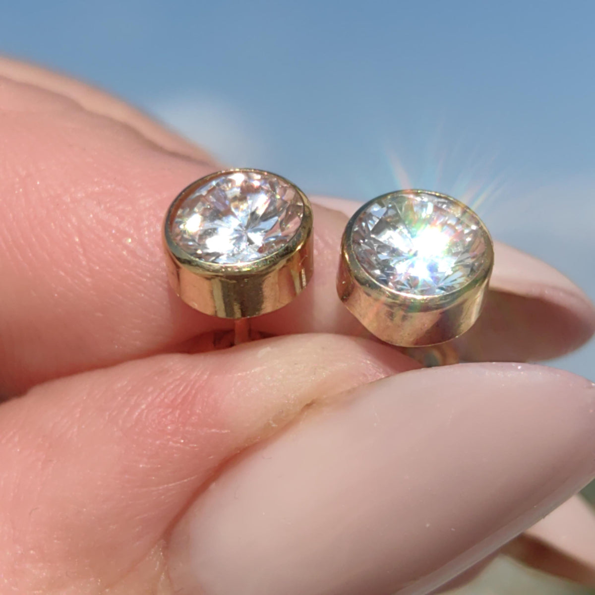 18k Gold Zirconia Stud Earrings: Classic Solitaire Screw Back
