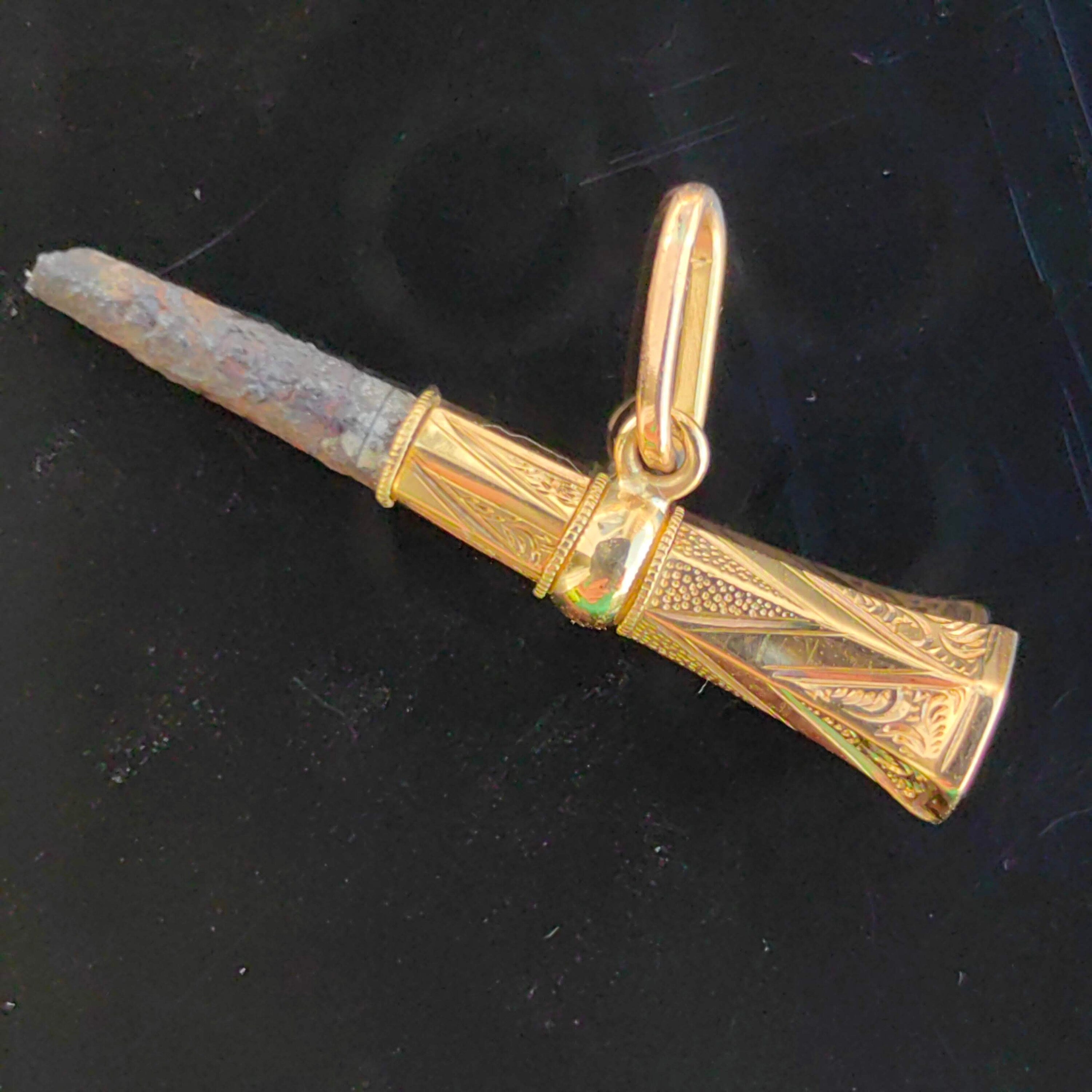 Antique 18k Gold Pocket Watch Key Pendant: Hand-Carved Fob Charm