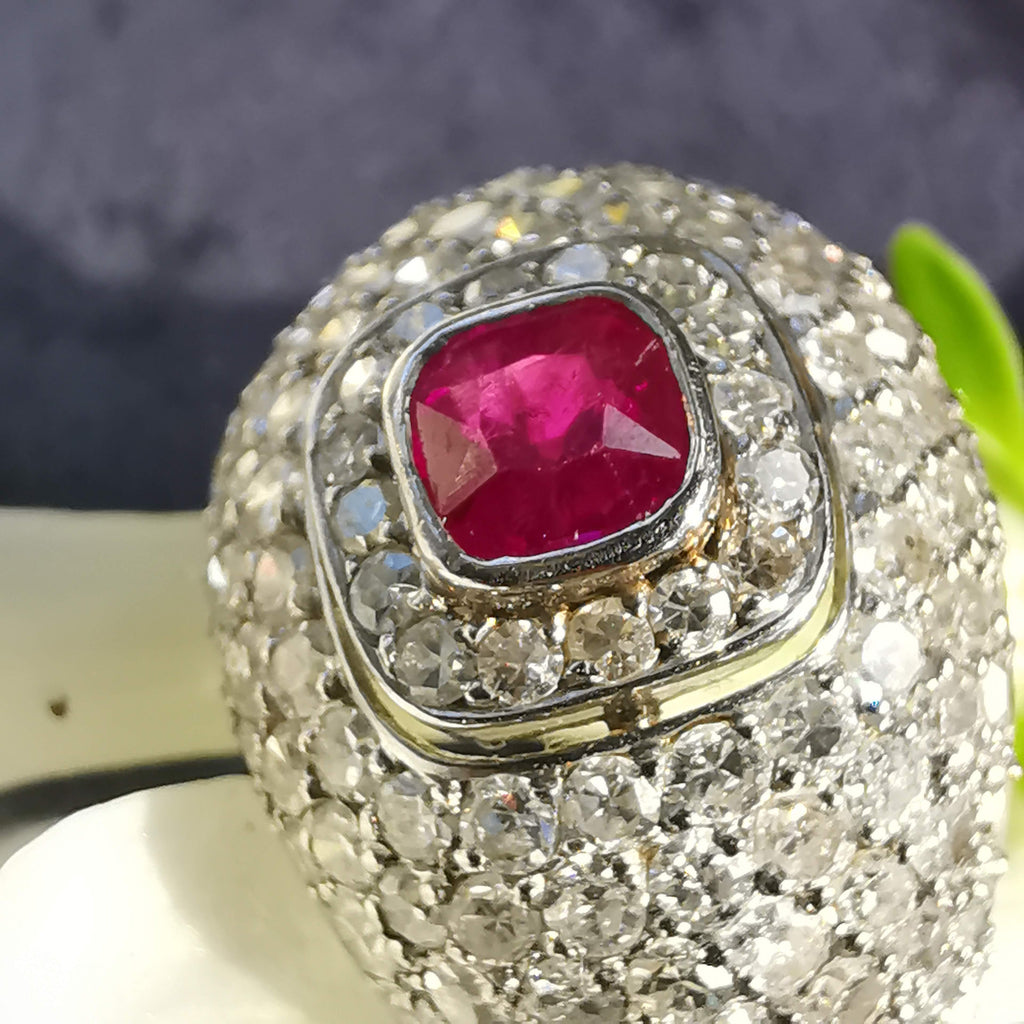 Original 1930sArt Deco 0.45ct Natural Ruby 0.95ct Diamond Platinum Ring