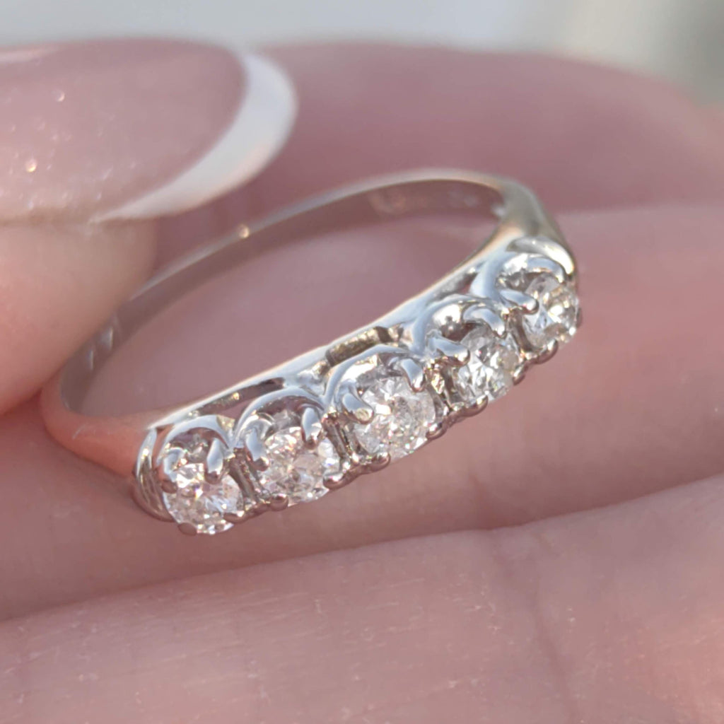 Diamond 14K White Gold Half Eternity Wedding Band Ring