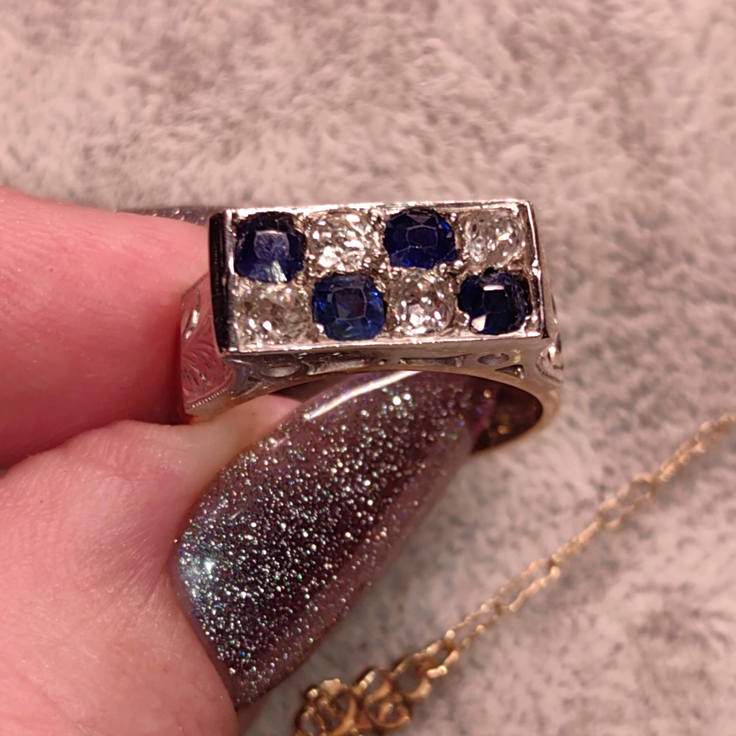 1930s Art Deco 14k Gold Diamond & Sapphire Elegant Chevalier Sports Ring Large Statement  Unisex Signet Ring Gift Present