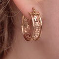 Vintage 14k Gold Hoop Earrings: Greek Meander Versace Style