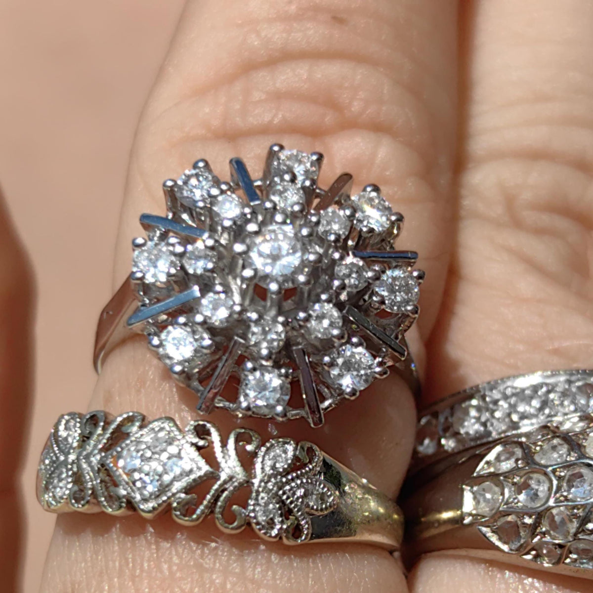 14k White Gold Diamond Ring: Mid-Century Engagement, 0.80ct SI