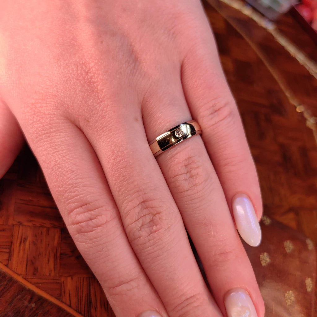 Two Tone White and Yellow Solid 585 14k Hallmarked Gold Diamond Engagement Ring Unisex 14k Wedding Band Gift for Her