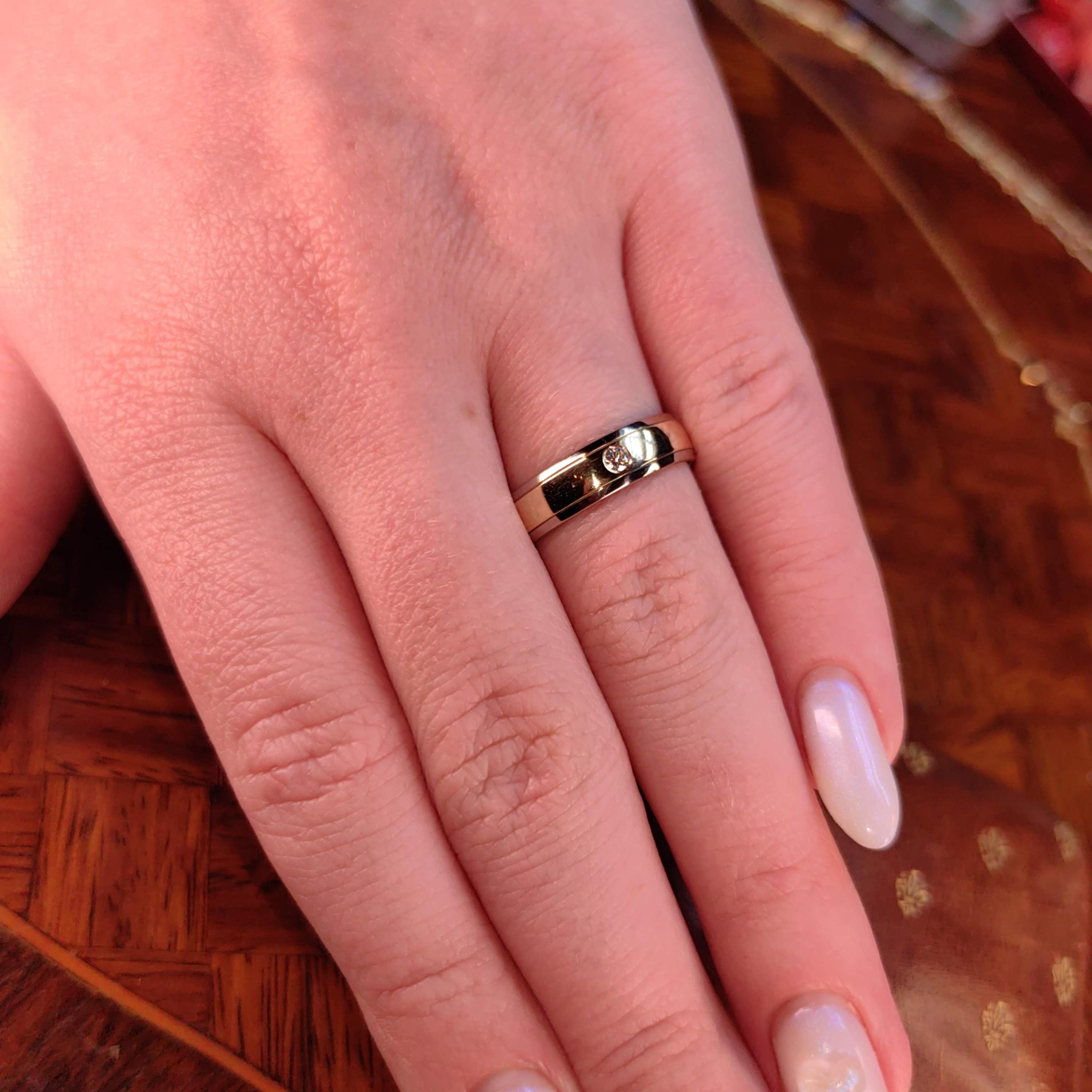 Two Tone White and Yellow Solid 585 14k Hallmarked Gold Diamond Engagement Ring Unisex 14k Wedding Band Gift for Her