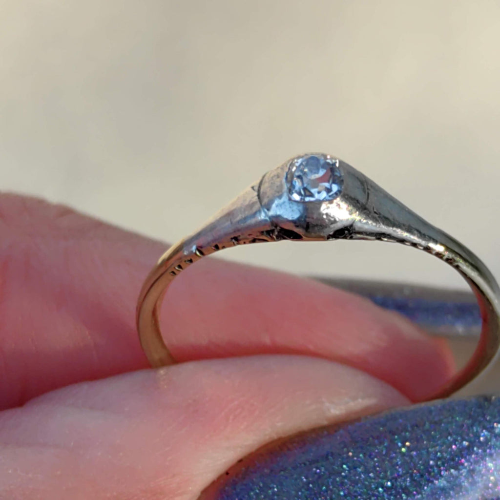 Antique Solitaire Diamond Ring 14k Gold Art Nouveau 1900s Engagement Wedding Vintage Elegant Dainty Ring Gift for Her Present Silver Setting