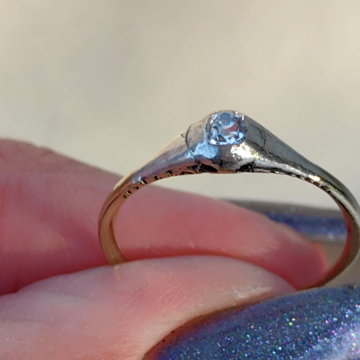 Antique Solitaire Diamond Ring 14k Gold Art Nouveau 1900s Engagement Wedding Vintage Elegant Dainty Ring Gift for Her Present Silver Setting