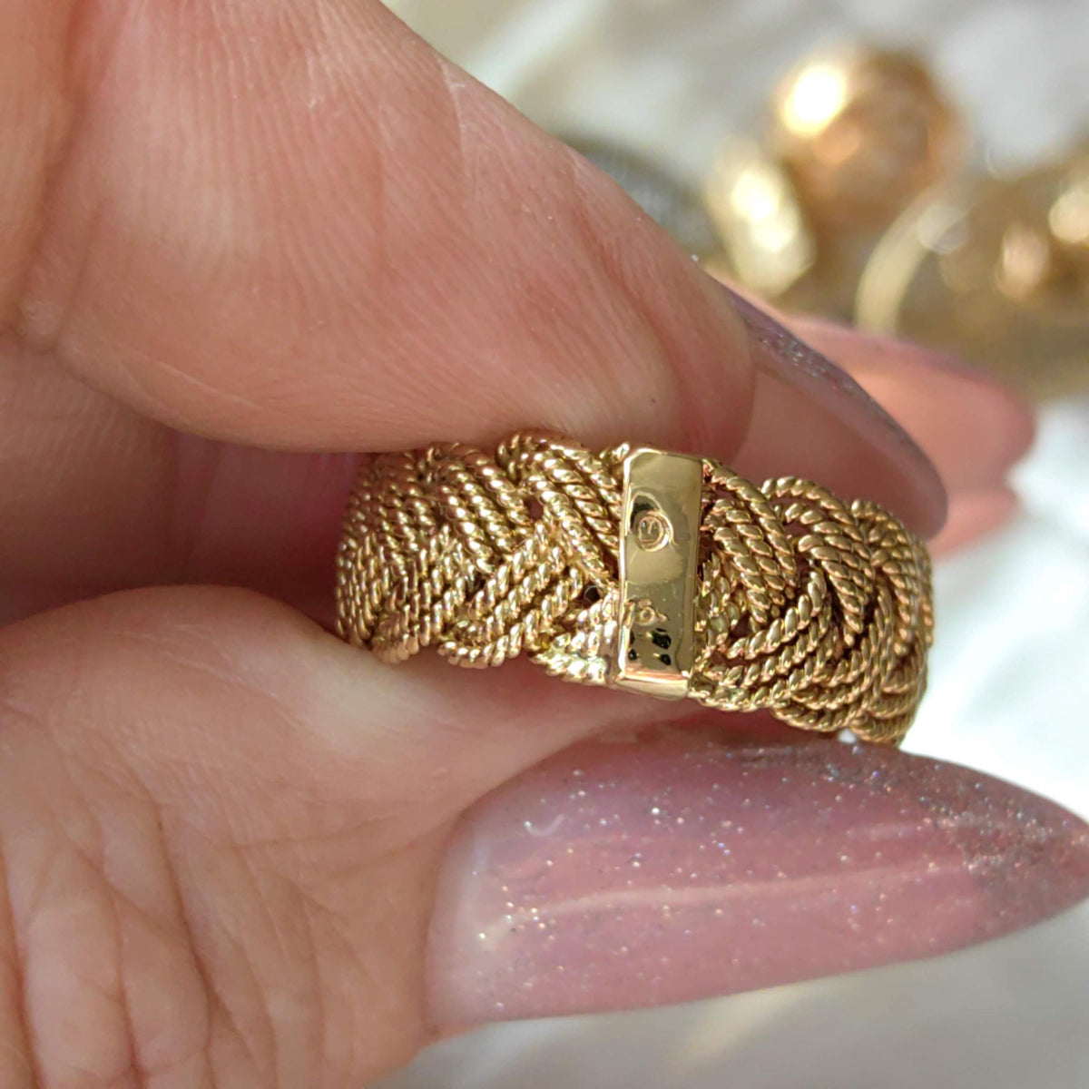 18k Yellow Gold Braided Knot Ring: Handmade Vintage Wedding Band