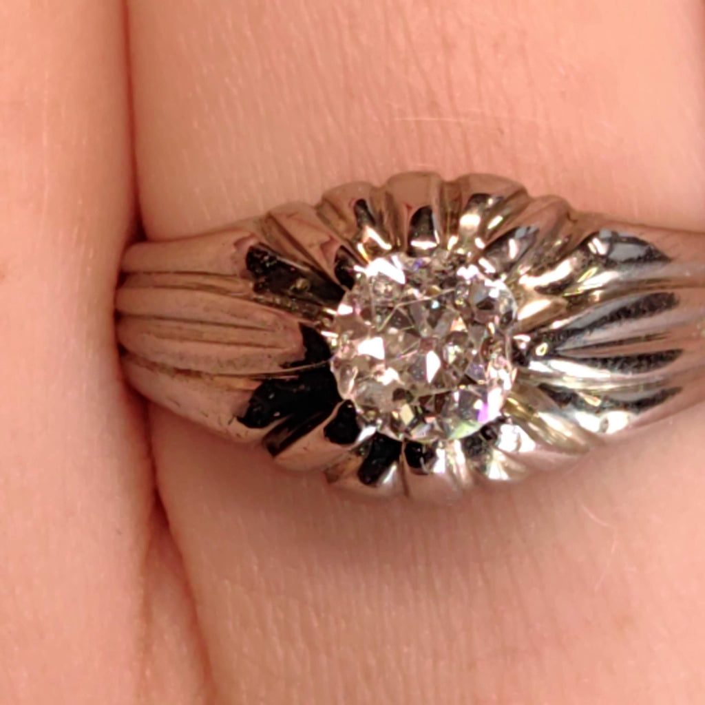 Natural Old Cut Diamond 18k Solid White Gold Art Deco 1930s Antique Elegant Unisex Chevalier Statement Ring Gift Present
