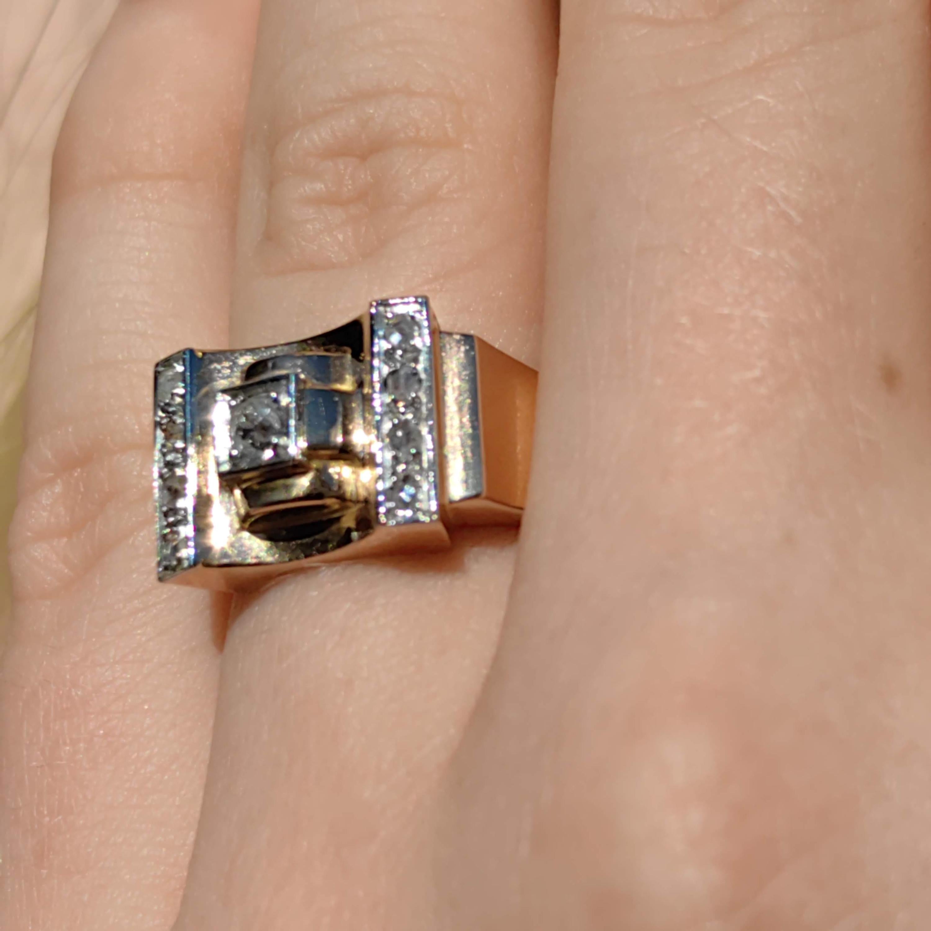 Art Deco Diamond Ring: 18k Gold Unisex Chevalier Statement Ring