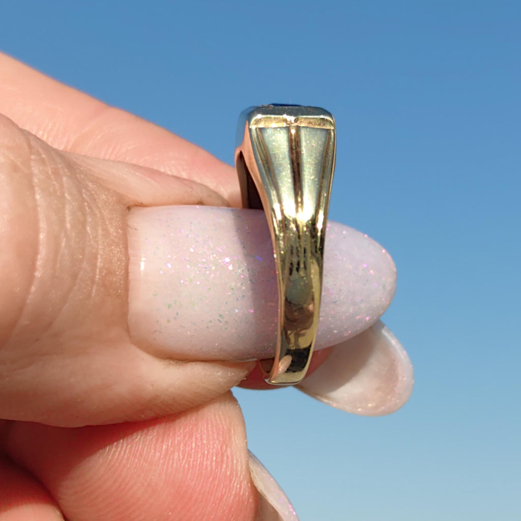 Art Deco Sapphire Ring: 14K Yellow Gold Geometric Engagement Ring